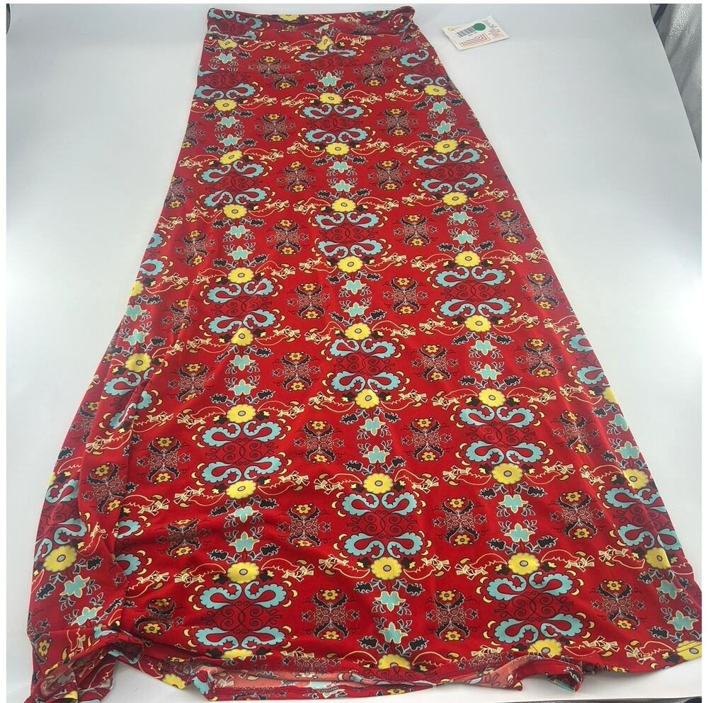 Lularoe Maxi Skirt Women Extra Small Red Floral Long Flowy Stretch Geometric New